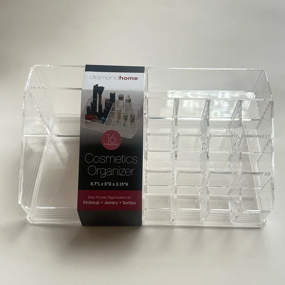 NWT Clear Acrylic Cosmetic Makeup Organizer Display Rack Holder 16 Compartments